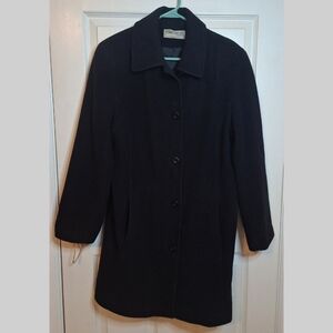 Forecaster Of Boston Vintage Black Wool Blend Midi Length Overcoat Size 14